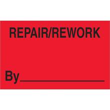 1 1/4 x 2" - "Repair/Rework By" (Fluorescent Red) Labels