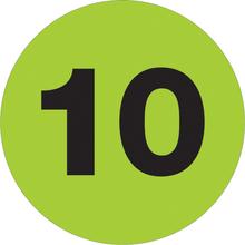 1" Circle - "10" (Fluorescent Green) Number Labels