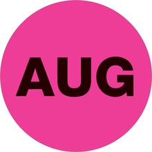 1" Circle - "AUG" (Fluorescent Pink) Months of the Year Labels