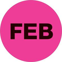 1" Circle - "FEB" (Fluorescent Pink) Months of the Year Labels