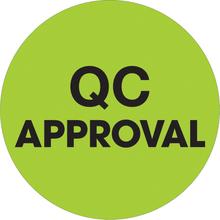 1" Circle - "QC Approval" Fluorescent Green Labels