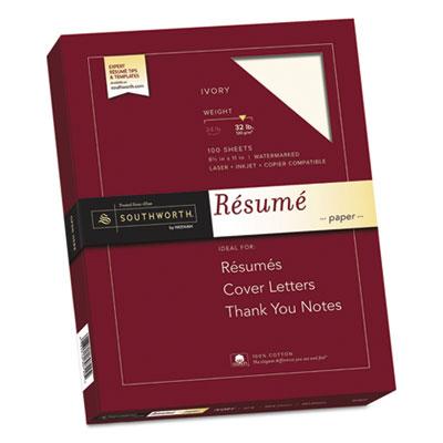 View larger image of 100% Cotton Resume Paper, 32 lb, 8.5 x 11, Ivory, 100/Pack