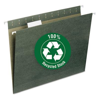 View larger image of 100% Recycled Hanging File Folders, Letter Size, 1/5-Cut Tabs, Standard Green, 25/Box