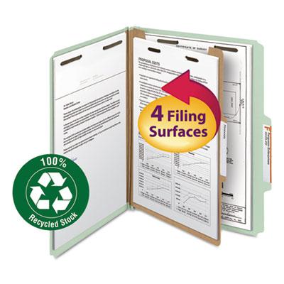 View larger image of Recycled Pressboard Classification Folders, 2" Expansion, 1 Divider, 4 Fasteners, Letter Size, Gray-Green, 10/Box