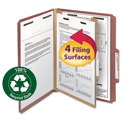 View larger image of Recycled Pressboard Classification Folders, 2" Expansion, 1 Divider, 4 Fasteners, Letter Size, Red Exterior, 10/Box