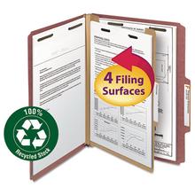 Recycled Pressboard Classification Folders, 2" Expansion, 1 Divider, 4 Fasteners, Letter Size, Red Exterior, 10/Box
