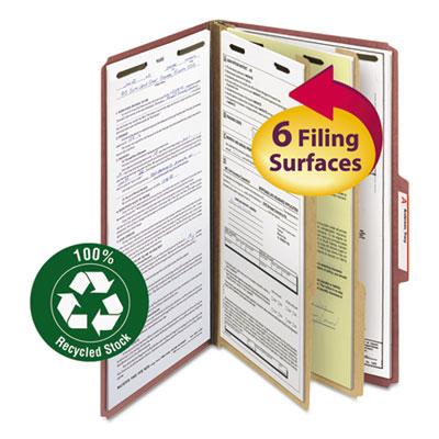 View larger image of Recycled Pressboard Classification Folders, 2" Expansion, 2 Dividers, 6 Fasteners, Legal Size, Red Exterior, 10/Box