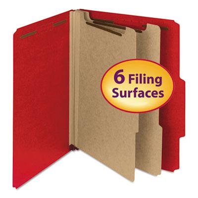 View larger image of Recycled Pressboard Classification Folders, 2" Expansion, 2 Dividers, 6 Fasteners, Letter Size, Bright Red, 10/Box