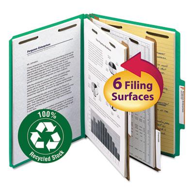 View larger image of Recycled Pressboard Classification Folders, 2" Expansion, 2 Dividers, 6 Fasteners, Letter Size, Green Exterior, 10/Box