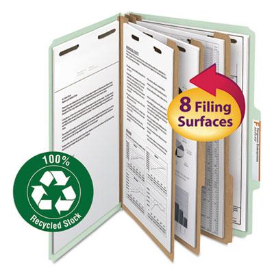 View larger image of Recycled Pressboard Classification Folders, 3" Expansion, 3 Dividers, 8 Fasteners, Legal Size, Gray-Green, 10/Box