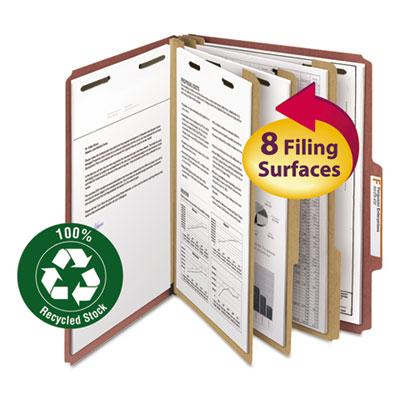 View larger image of Recycled Pressboard Classification Folders, 3" Expansion, 3 Dividers, 8 Fasteners, Letter Size, Red Exterior, 10/Box