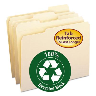 View larger image of 100% Recycled Reinforced Top Tab File Folders, 1/3-Cut Tabs, Letter Size, Manila, 100/Box