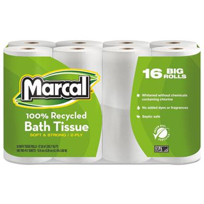 View larger image of 100% Recycled 2-Ply Bath Tissue, Septic Safe, White, 168 Sheets/Roll, 16 Rolls/Pack
