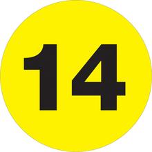 2" Circle - "14" (Fluorescent Yellow) Number Labels
