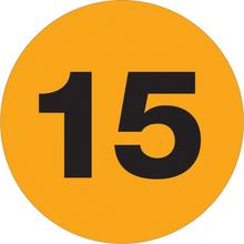 2" Circle - "15" (Fluorescent Orange) Number Labels