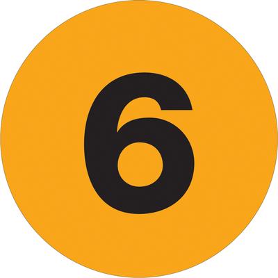 View larger image of 2" Circle - "6" (Fluorescent Orange) Number Labels