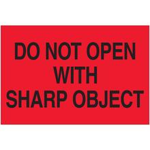 2 x 3" - "Do Not Open with Sharp Object" (Fluorescent Red) Labels