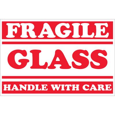 View larger image of 2 x 3" - "Fragile - Glass - Handle With Care" Labels