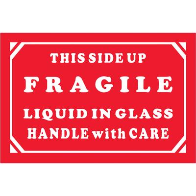 View larger image of 2 x 3" - "Fragile - Liquid In Glass - Handle With Care" Labels