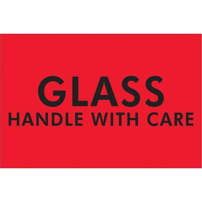 View larger image of 2 x 3" - "Glass - Handle With Care" (Fluorescent Red) Labels