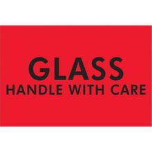 2 x 3" - "Glass - Handle With Care" (Fluorescent Red) Labels