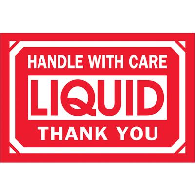 View larger image of 2 x 3" - "Handle With Care - Liquid - Thank You" Labels