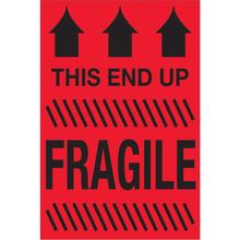 2 x 3" - "This End Up - Fragile" (Fluorescent Red) Labels