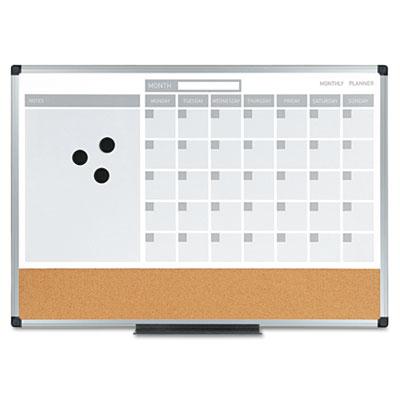 View larger image of 3-in-1 Planner Board, 24 x 18, Tan/White/Blue Surface, Silver Aluminum Frame