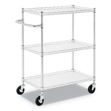 Three-Shelf Wire Cart with Liners, Metal, 3 Shelves, 600 lb Capacity, 34.5" x 18" x 40", Silver