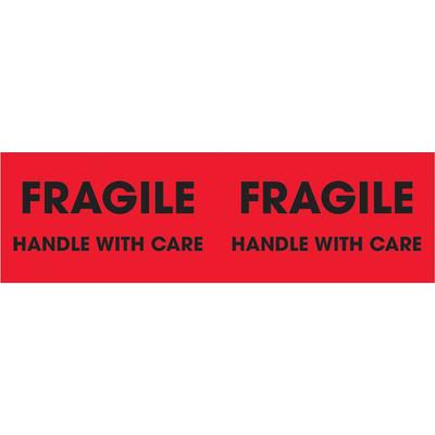 View larger image of 3 x 10" - "Fragile - Handle With Care" (Fluorescent Red) Labels