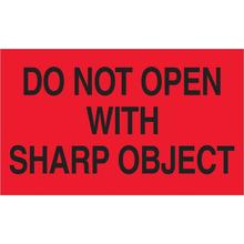 3 x 5" - "Do Not Open with Sharp Object" (Fluorescent Red) Labels