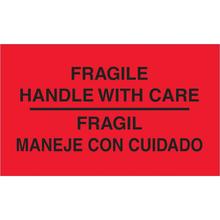 3 x 5" - "Fragil - Maneje Con Cuidado" (Fluorescent Red) Bilingual Labels