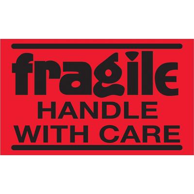 View larger image of 3 x 5" - "Fragile - Handle With Care" (Fluorescent Red) Labels