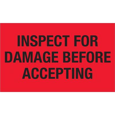 View larger image of 3 x 5" - "Inspect For Damage Before Accepting" (Fluorescent Red) Labels