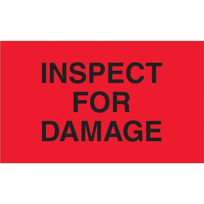 View larger image of 3 x 5" - "Inspect For Damage" (Fluorescent Red) Labels
