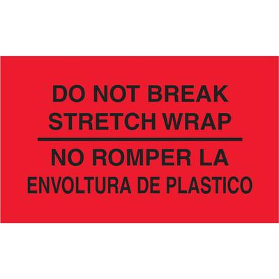 View larger image of 3 x 5" - "No Romper La Envoltura De Plastico" (Fluorescent Red) Bilingual Labels