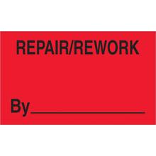 3 x 5" - "Repair/Rework By" (Fluorescent Red) Labels
