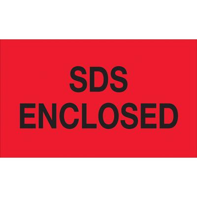 View larger image of 3 x 5" - "SDS Enclosed" (Fluorescent Red) Labels