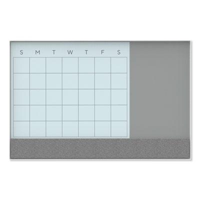 View larger image of 3N1 Magnetic Glass Dry Erase Combo Board, 23 x 17, Month View, Gray/White Surface, White Aluminum Frame
