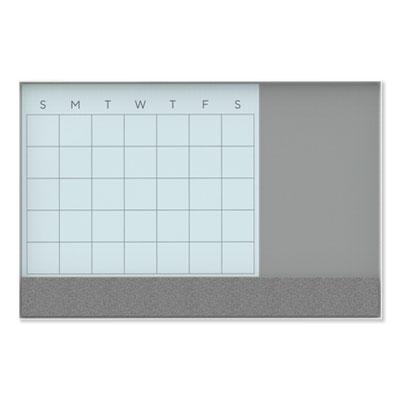 View larger image of 3N1 Magnetic Glass Dry Erase Combo Board, 35 x 23, Month View, Gray/White Surface, White Aluminum Frame