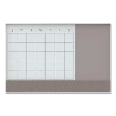 View larger image of 3N1 Magnetic Glass Dry Erase Combo Board, 47 x 35, Month View, Gray/White Surface, White Aluminum Frame