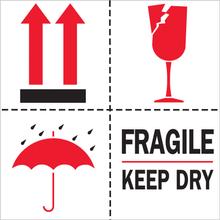 4 x 4" - "Fragile - Keep Dry" Labels