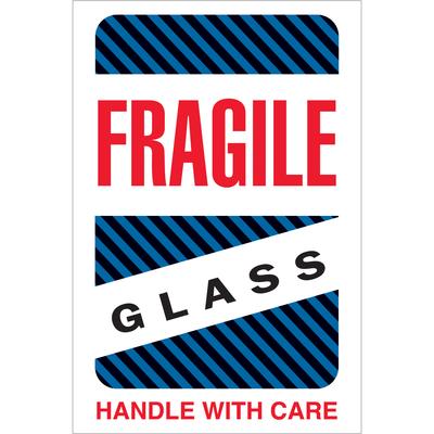 View larger image of 4 x 6" - "Fragile - Glass - Handle With Care" Labels