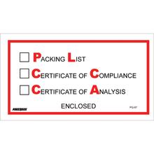 5 1/2 x 10" "Packing List/Cert of Compliance/Cert. of Analysis Enclosed" Envelopes