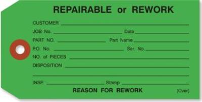 View larger image of #5 4 3/4" x 2 3/8" 13 Pt. Green "Repairable or Rework" 1-Part Inspection Tags - Unwired