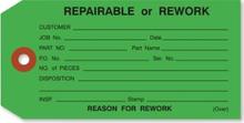 #5 4 3/4" x 2 3/8" 13 Pt. Green "Repairable or Rework" 1-Part Inspection Tags - Unwired