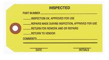 #5 4 3/4" x 2 3/8" 13 Pt. Yellow "Inspected" 1-Part Inspection Tags - Unwired