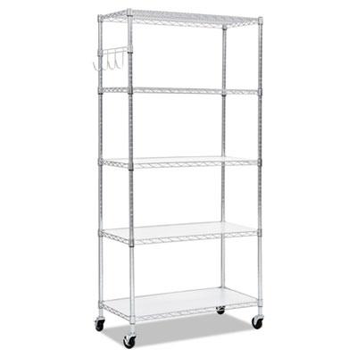 View larger image of 5-Shelf Wire Shelving Kit with Casters and Shelf Liners, 36w x 18d x 72h, Silver