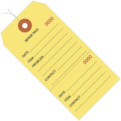 View larger image of 6 1/4 x 3 1/8" Yellow Repair Tags Consecutively Numbered - Pre-Wired