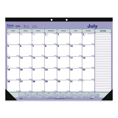 View larger image of Academic Monthly Desk Pad Calendar, 21.25 x 16, White/Blue/Green, Black Binding/Corners, 13-Month (July-July): 2023 to 2024